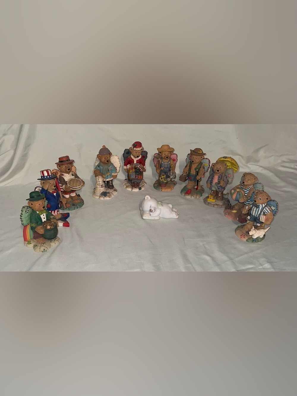Bear Figurines (13), primarily vintage Pan-O-Rama Gifts bear angels